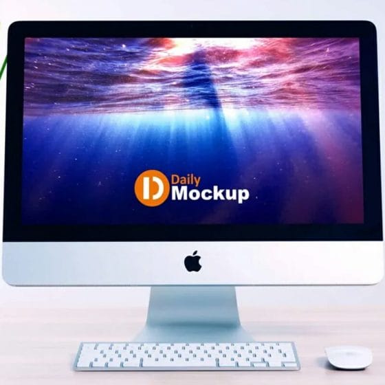 Free iMac Mockup With Desk Mockup