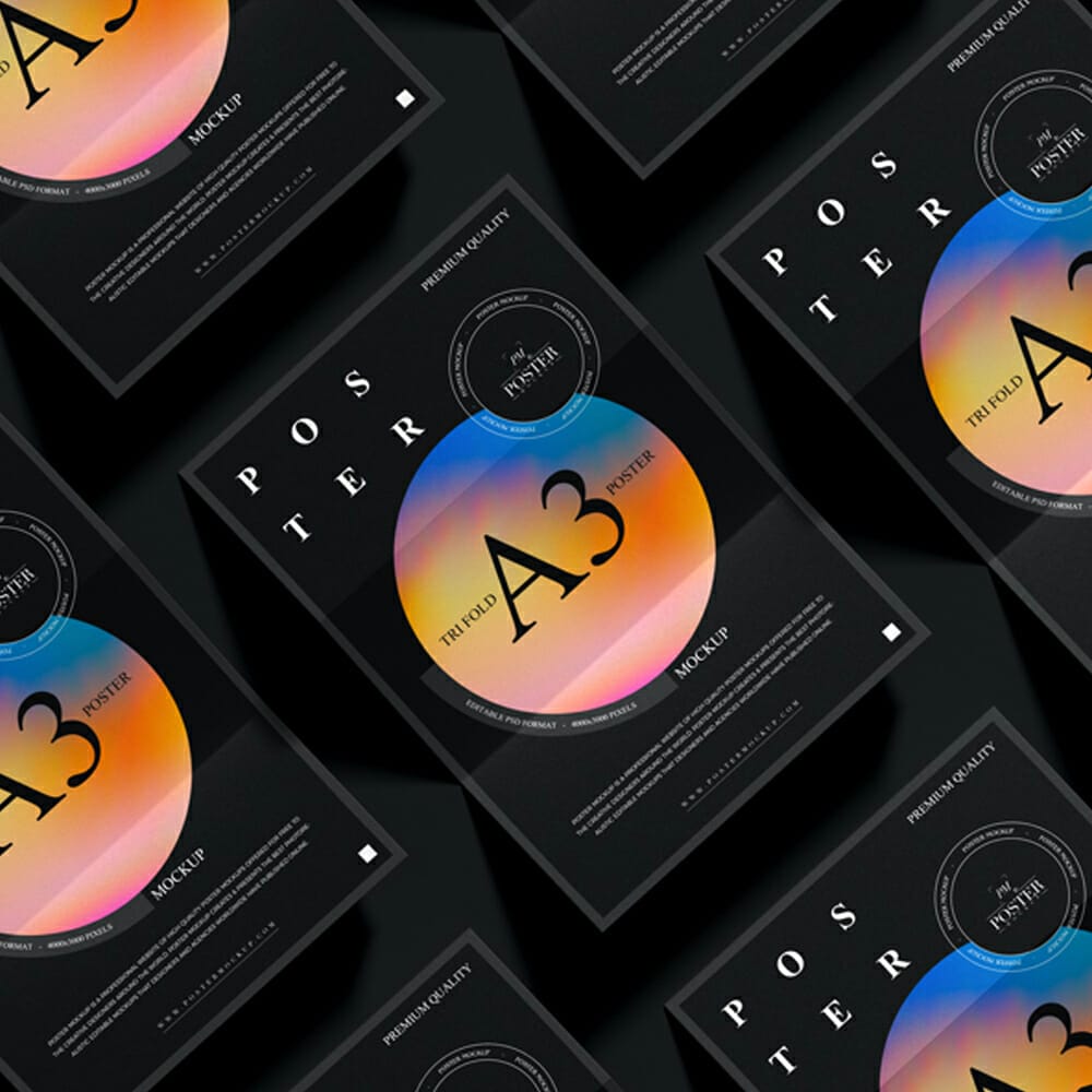 Grid A3 Tri Fold Poster Mockup