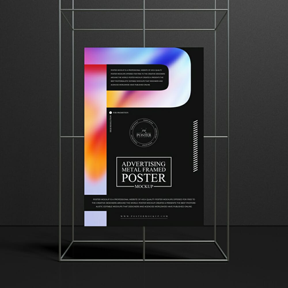 Metal Framed Advertising Poster Mockup