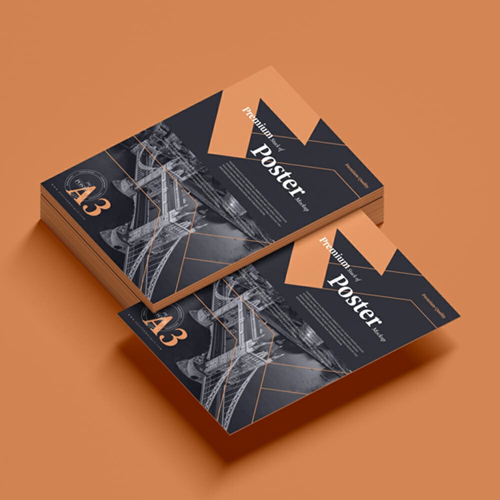 Premium A3 Stack Of Poster Mockup