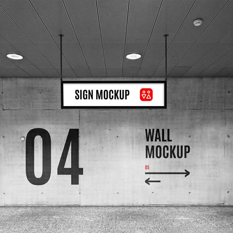 Wayfinding Sign & Wall Mockup