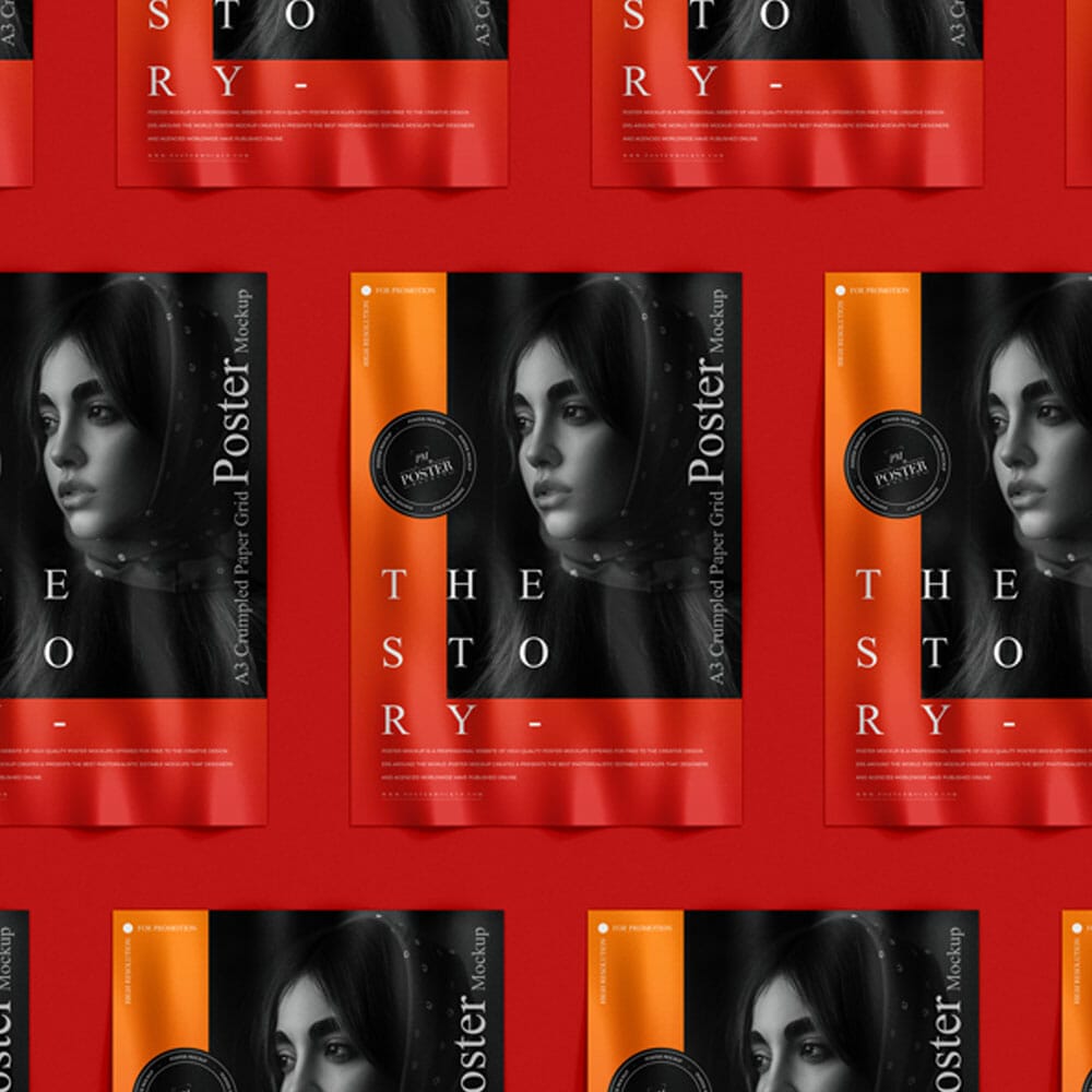 A3 Crumpled Paper Grid Poster Mockup