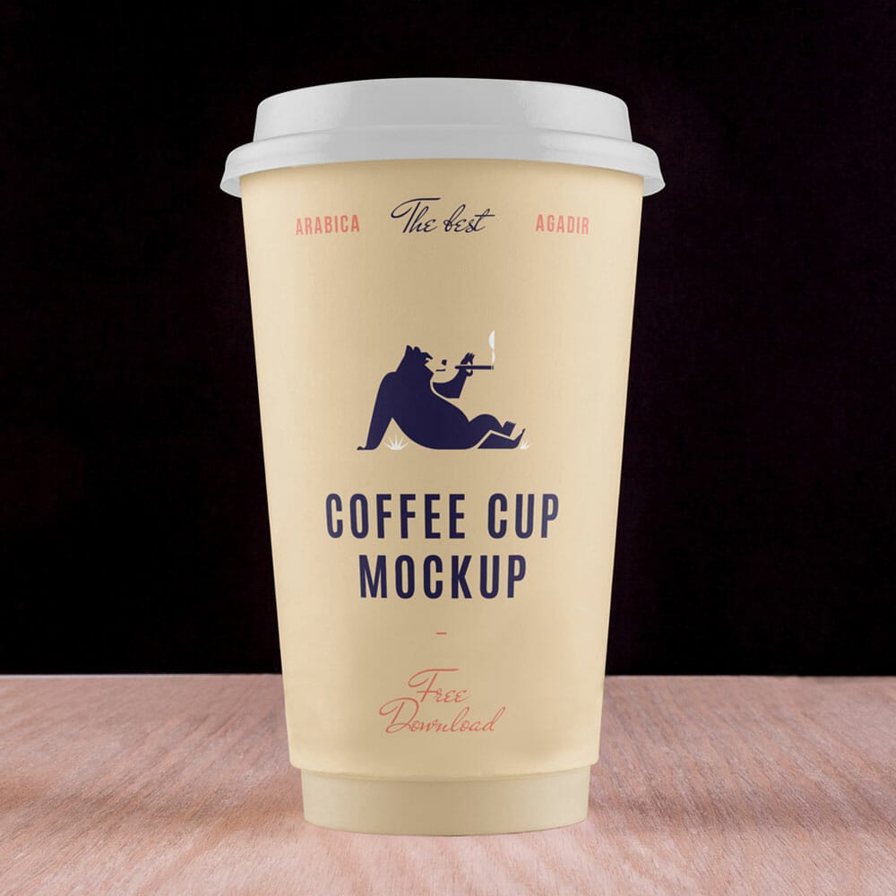 Big Coffee Cup On Desk Mockup