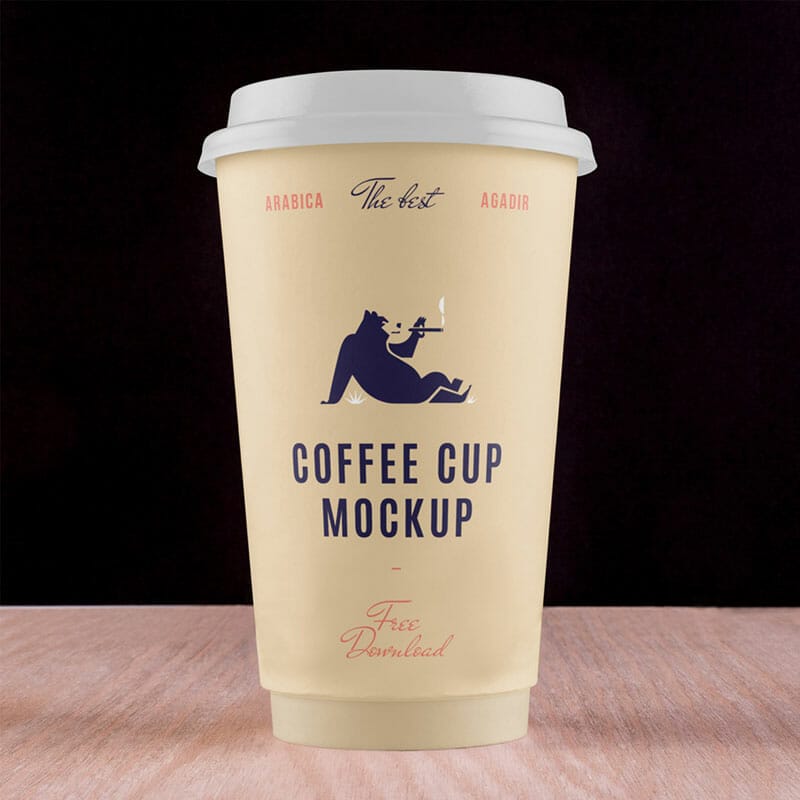 Big Coffee Cup On Desk Mockup