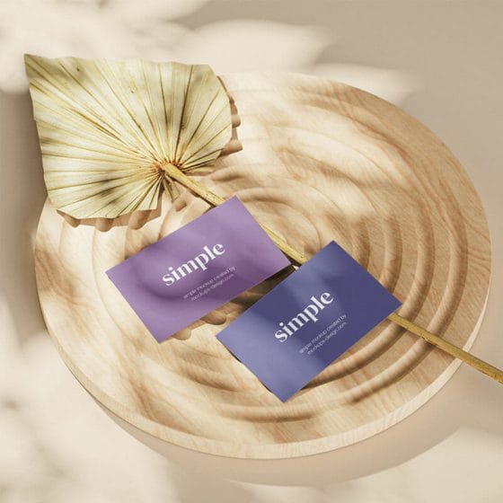 Business Cards Mockup On Wooden Ornament