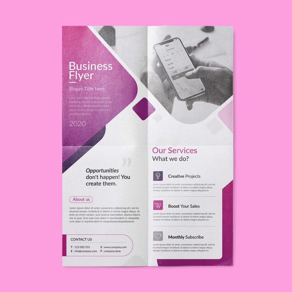 Free 2 Fold Business Flyer Mockup PSD Template
