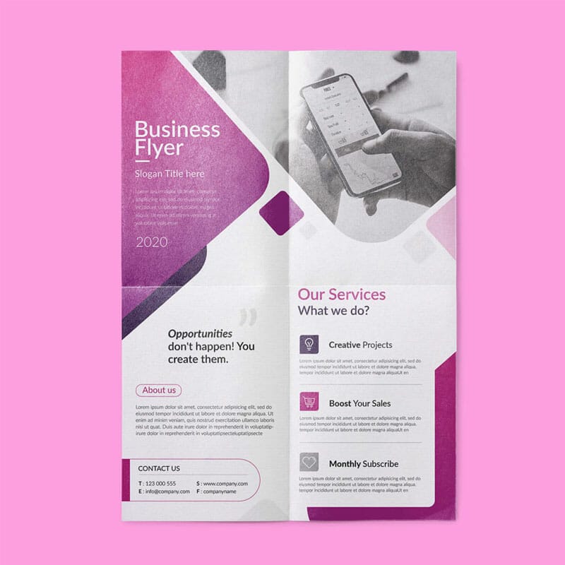 Free 2 Fold Business Flyer Mockup PSD Template