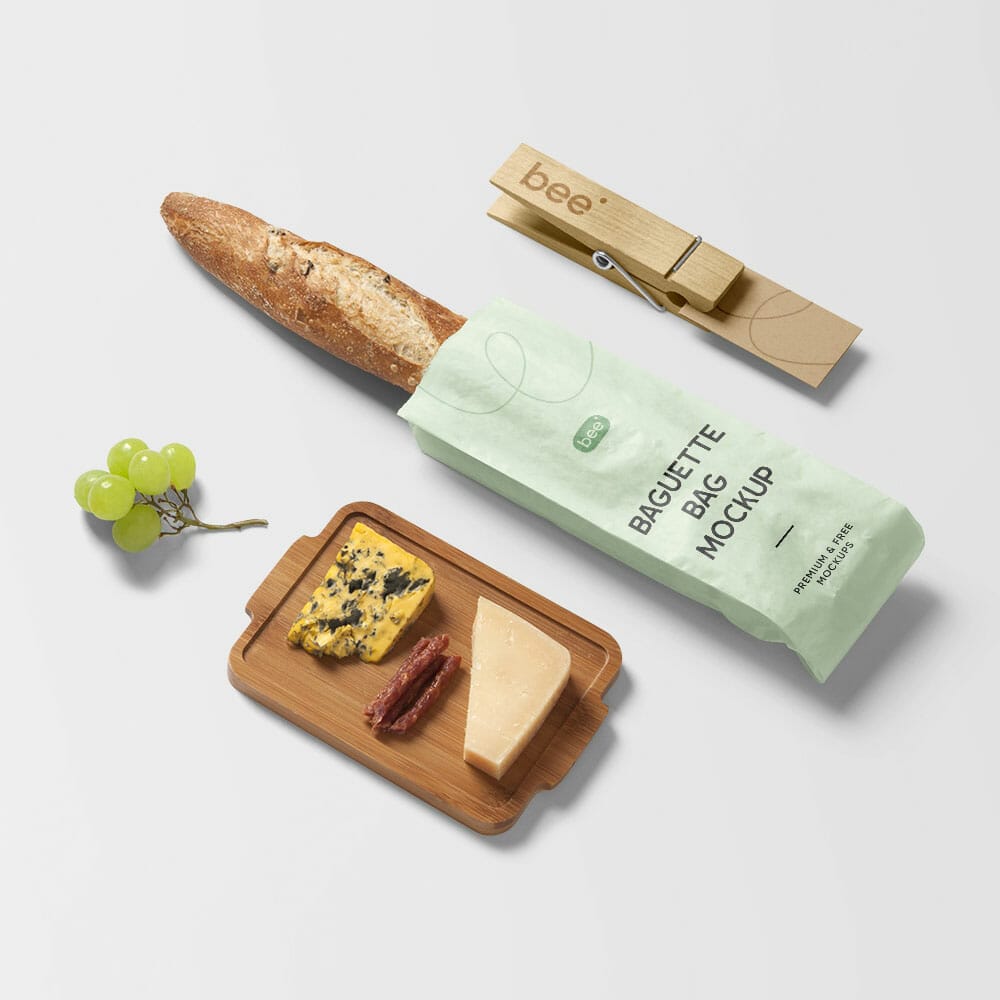 Free Baguette Bag With Card Mockup
