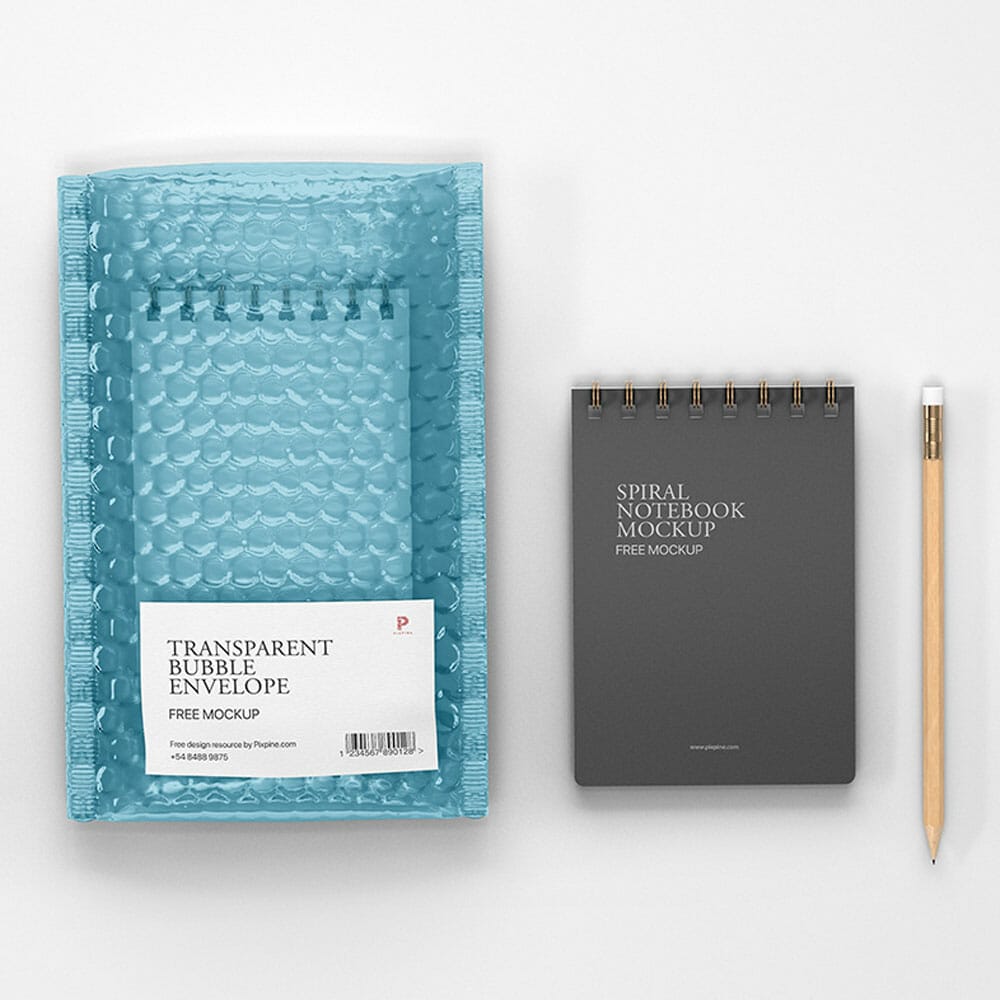 Free Bubble Envelope And Notebook Mockup