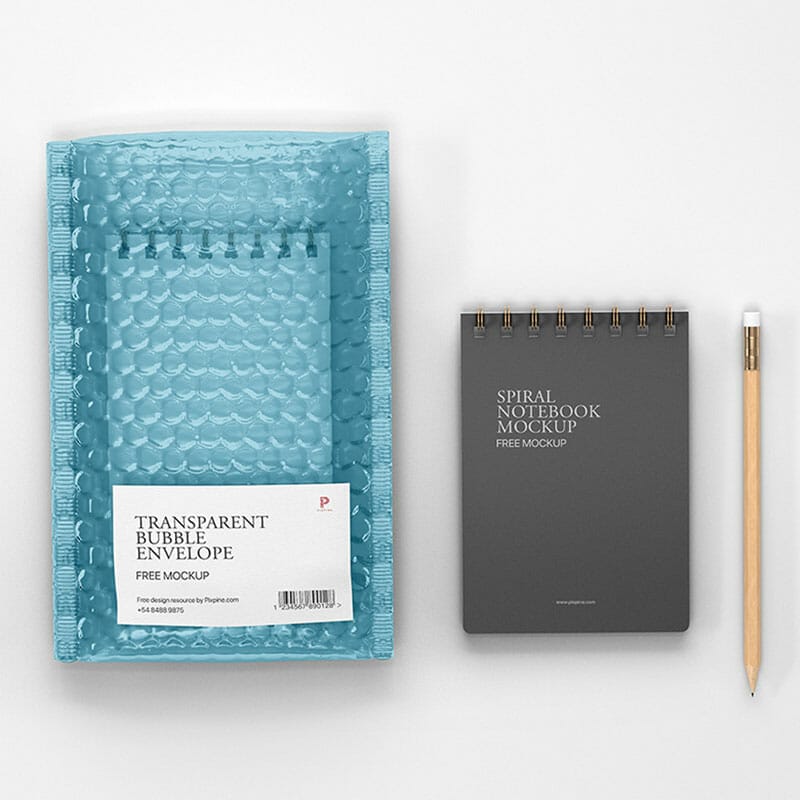 Free Bubble Envelope And Notebook Mockup