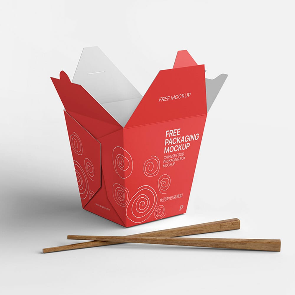 Free Chinese Food Packaging Box Mockup