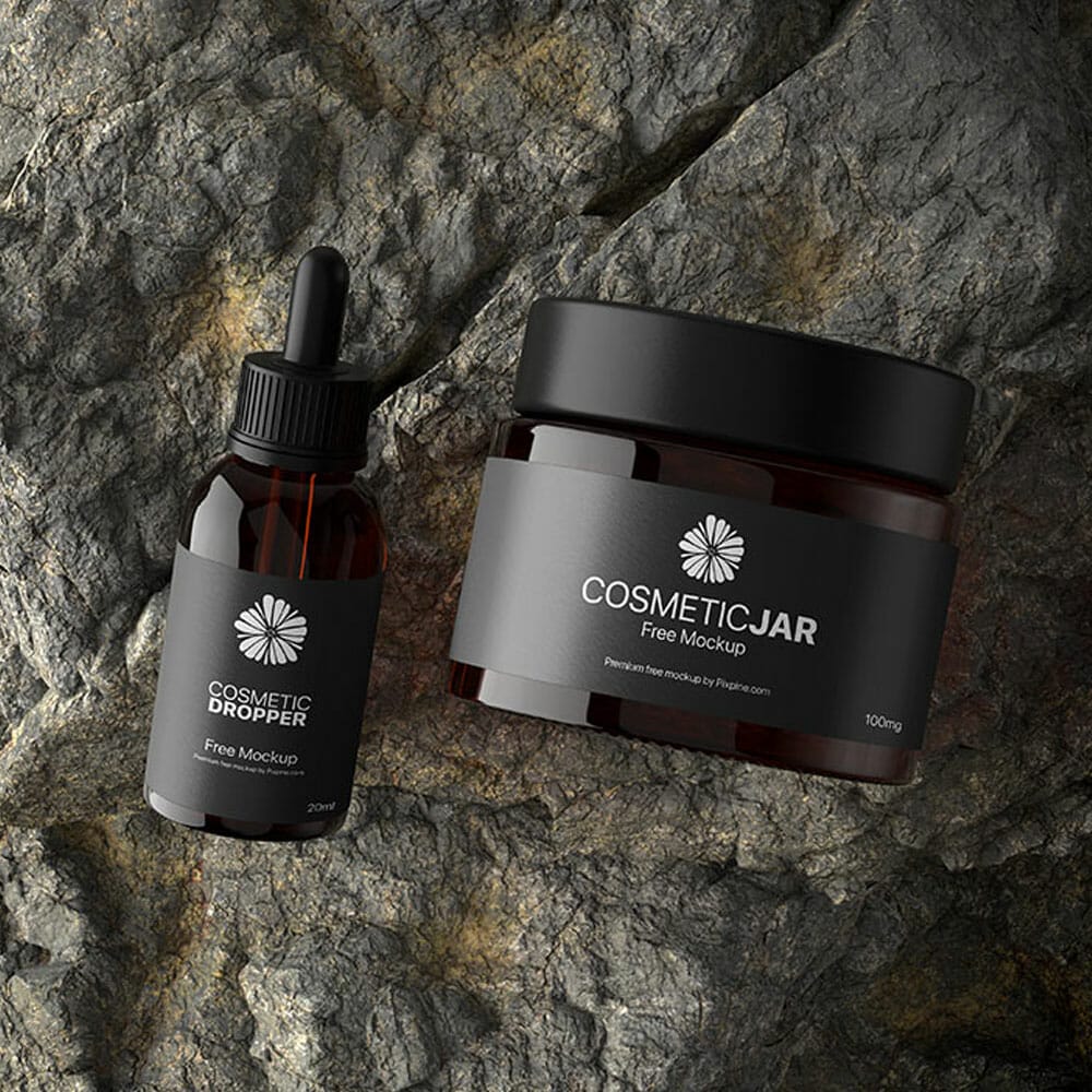 Free Cosmetic Amber Jar And Dropper Mockup