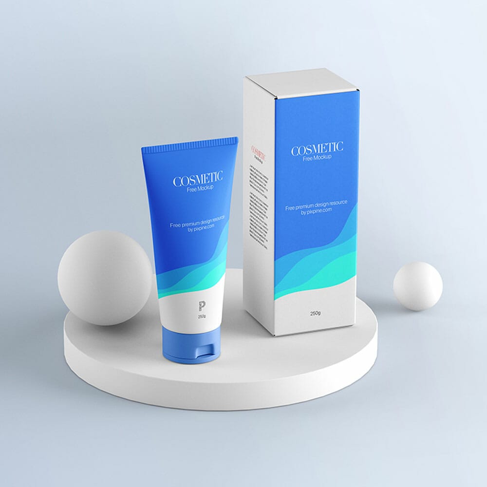 Free Cosmetic Tube With Box Mockup