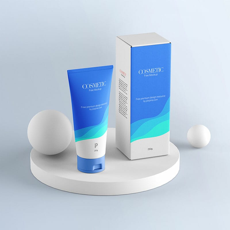 Free Cosmetic Tube With Box Mockup
