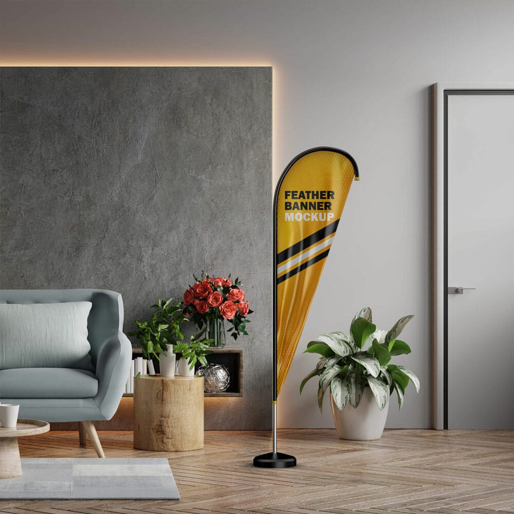 Free Feather Banner Mockup PSD Template