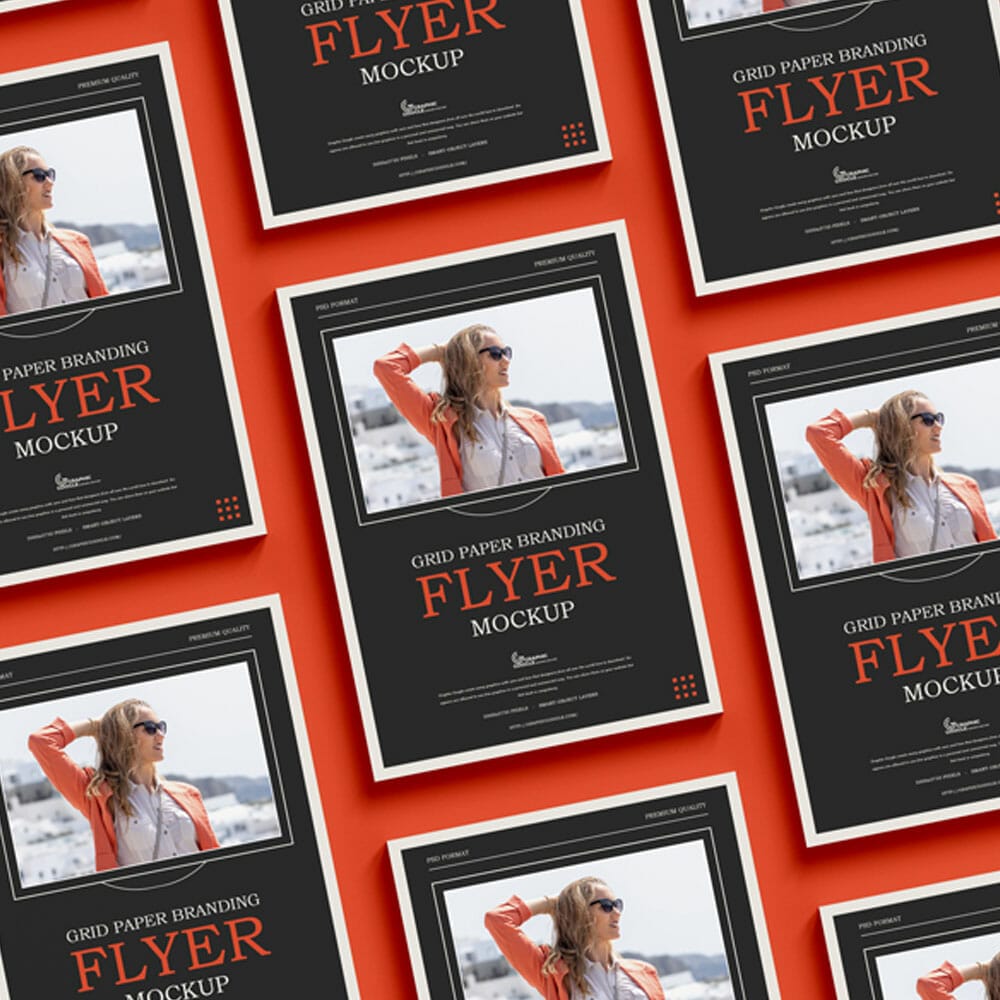 Free Grid Paper Branding Flyer Mockup