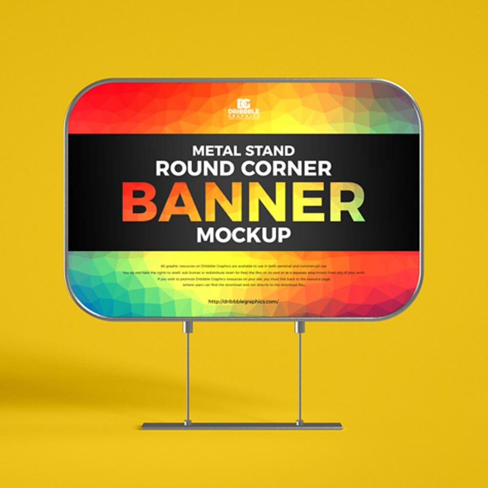 Free Metal Stand Round Corner Banner Mockup