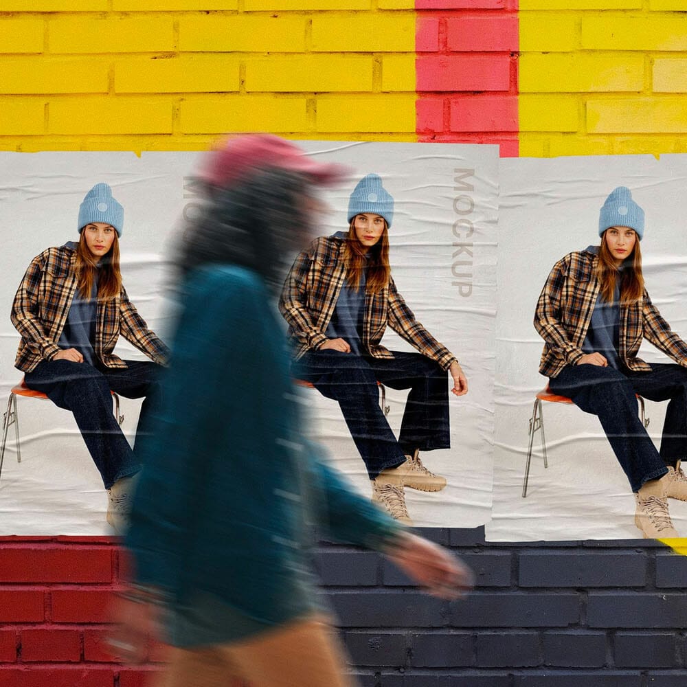 Free Outdoor Glued Posters Mockup