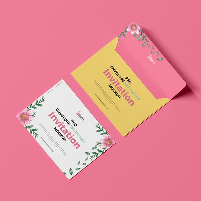 Free PSD Envelope 5×7 Inches Invitation Mockup