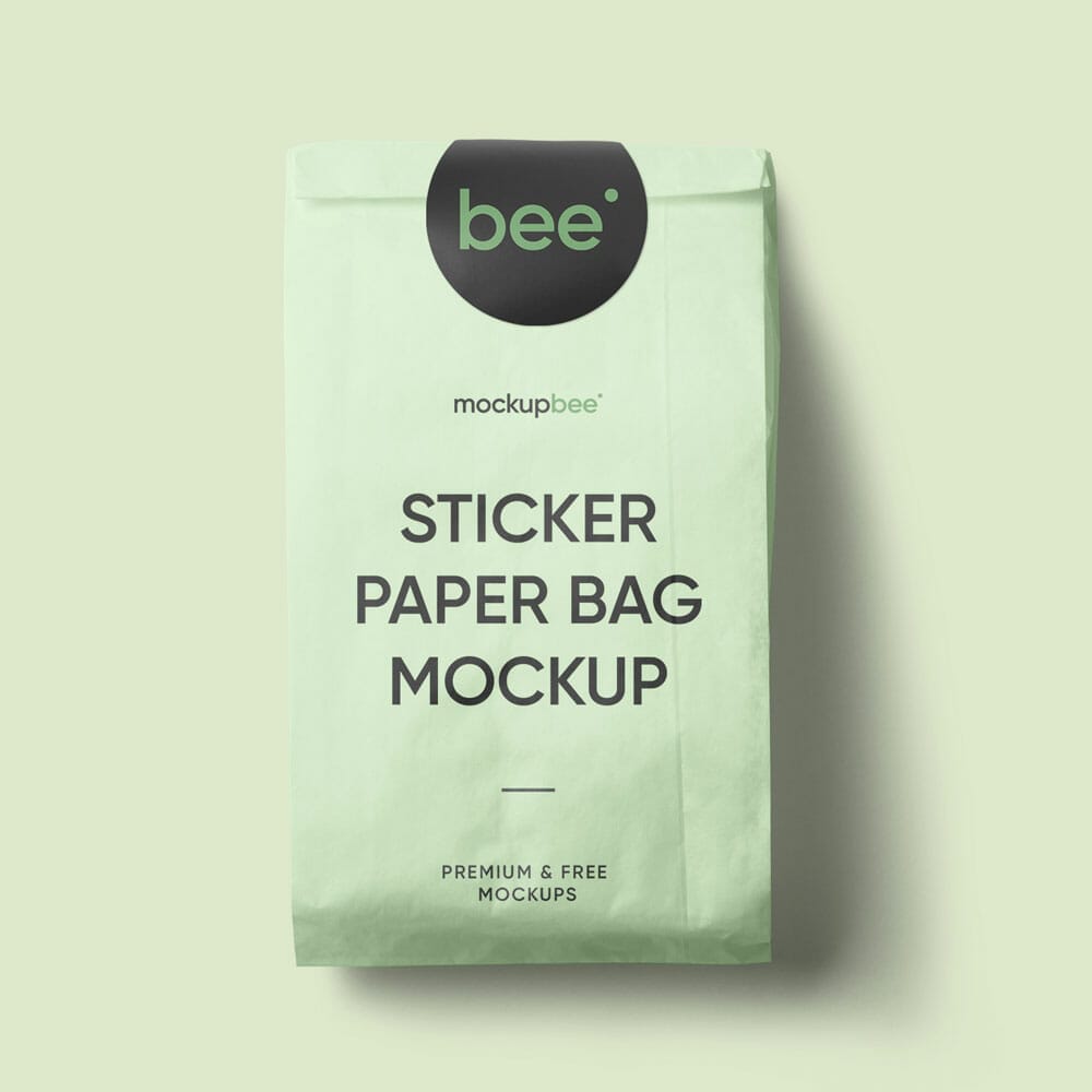 Free Paper Bag With Sticker Mockup