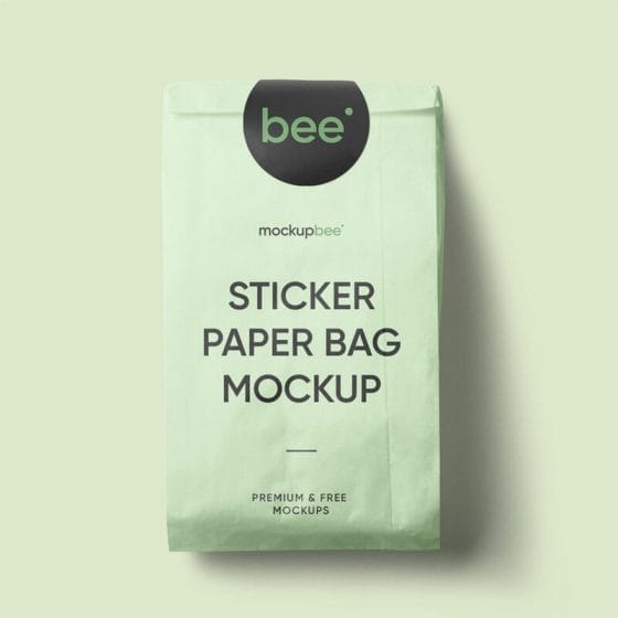 Free Paper Bag With Sticker Mockup
