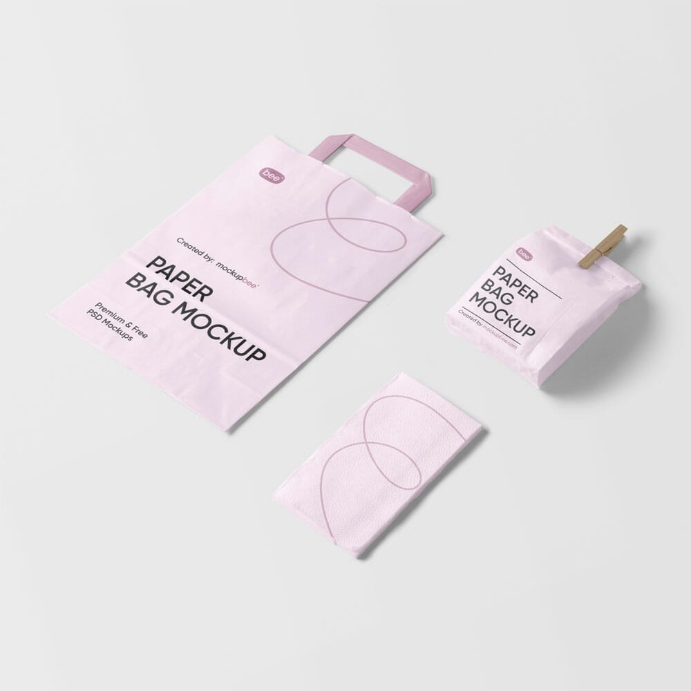Free Paper Bags And Napkin Mockup