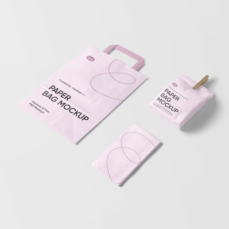 Free Paper Bags And Napkin Mockup