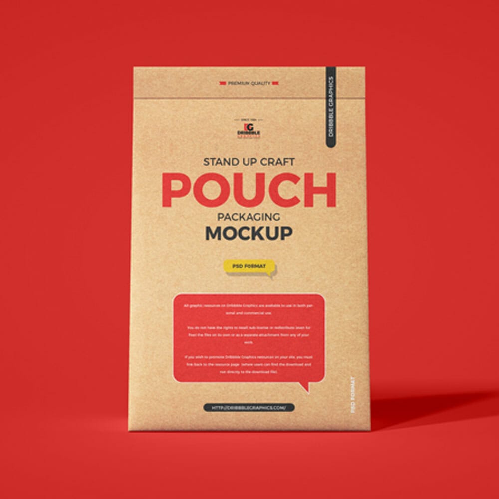Free Stand Up Craft Pouch Packaging Mockup