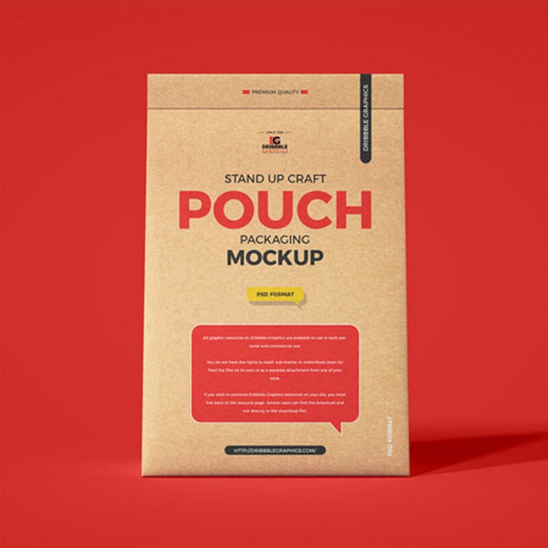 Free Stand Up Craft Pouch Packaging Mockup