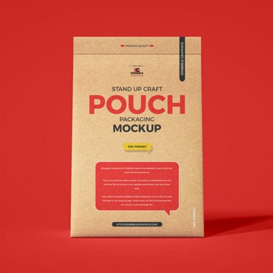 Free Stand Up Craft Pouch Packaging Mockup