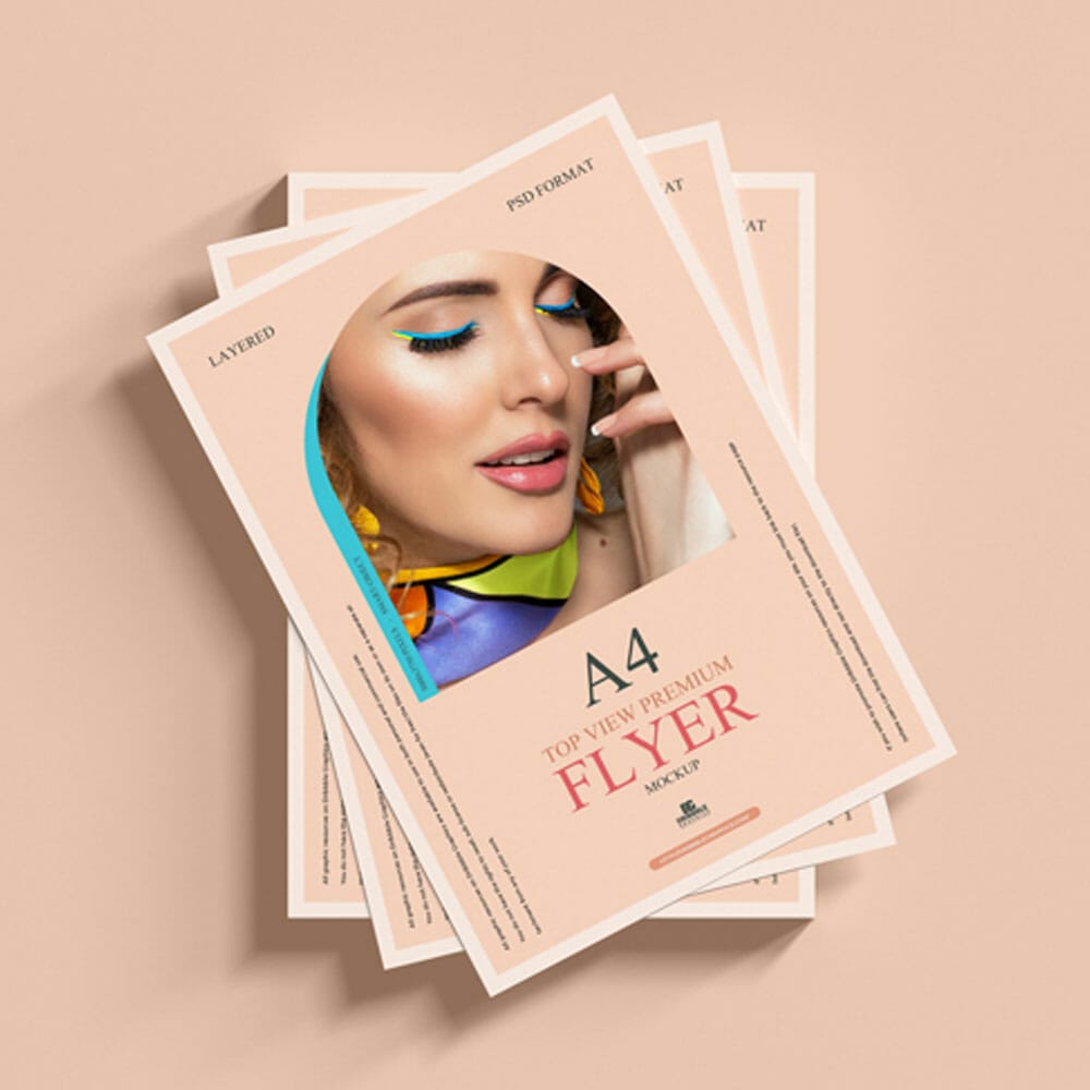 Free Top View Premium A4 Flyer Mockup