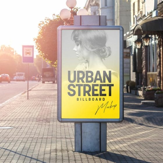 Free Urban Street Billboard On Pavement Mockup PSD