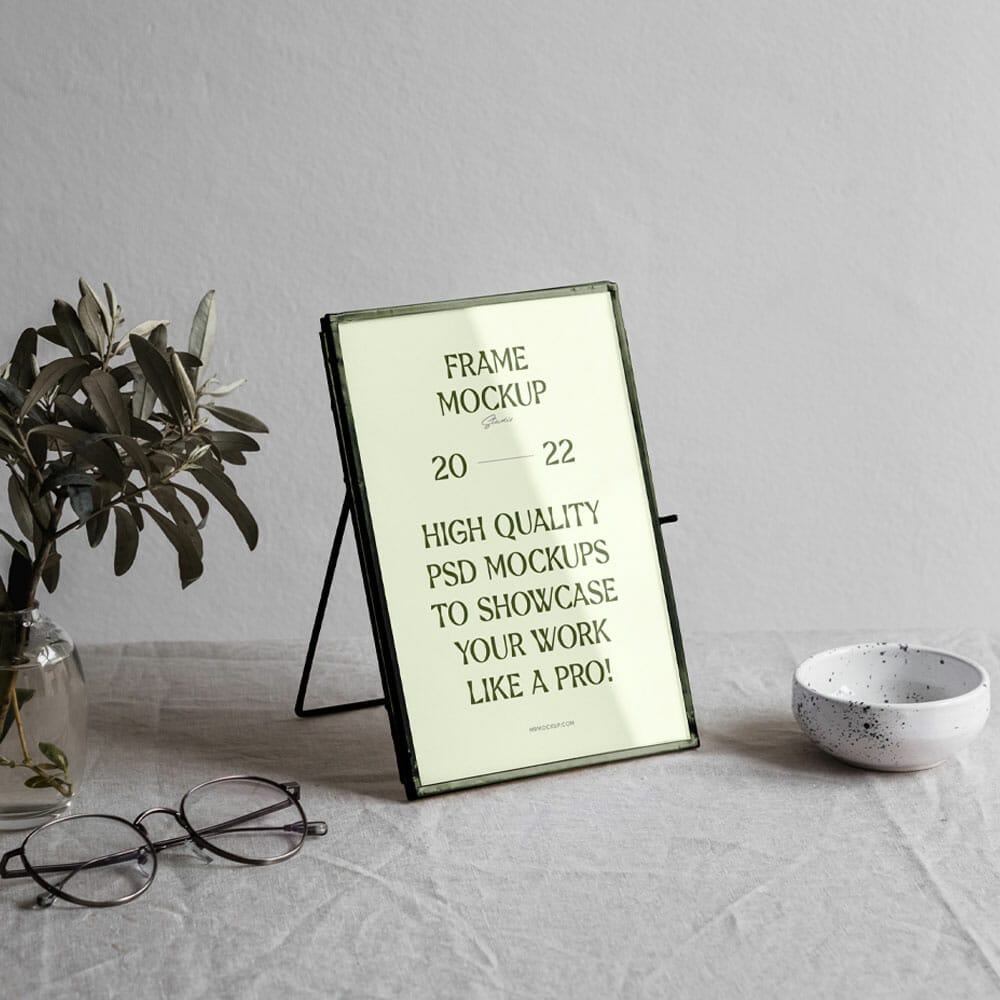 Mini Gold Frame On Table Mockup