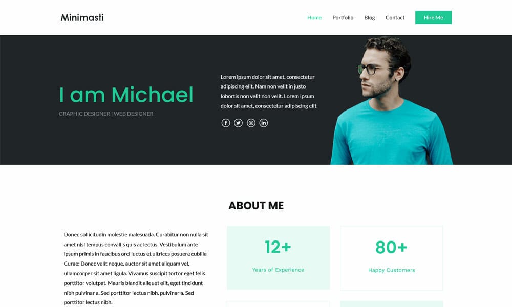 10+ Best Free Resume WordPress Themes 2022 6 Zakra Minimal Portfolio