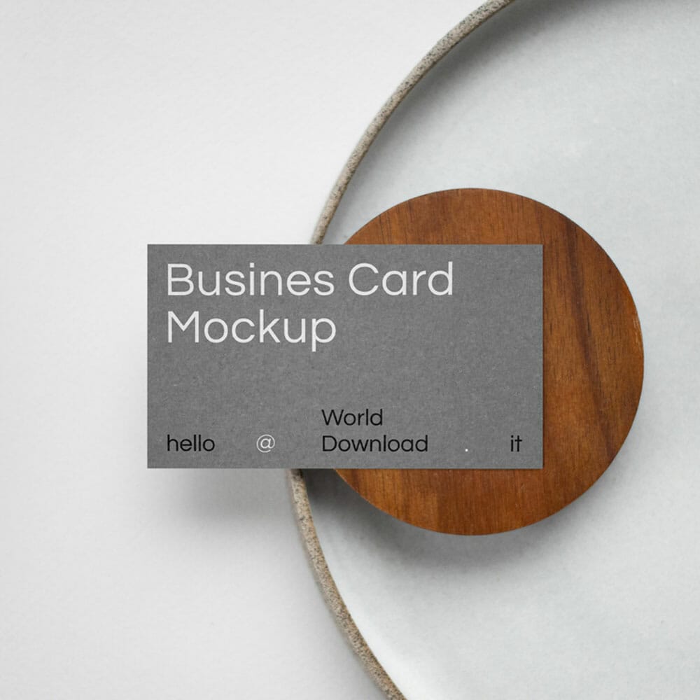 Business Card On Plate PSD Mockup