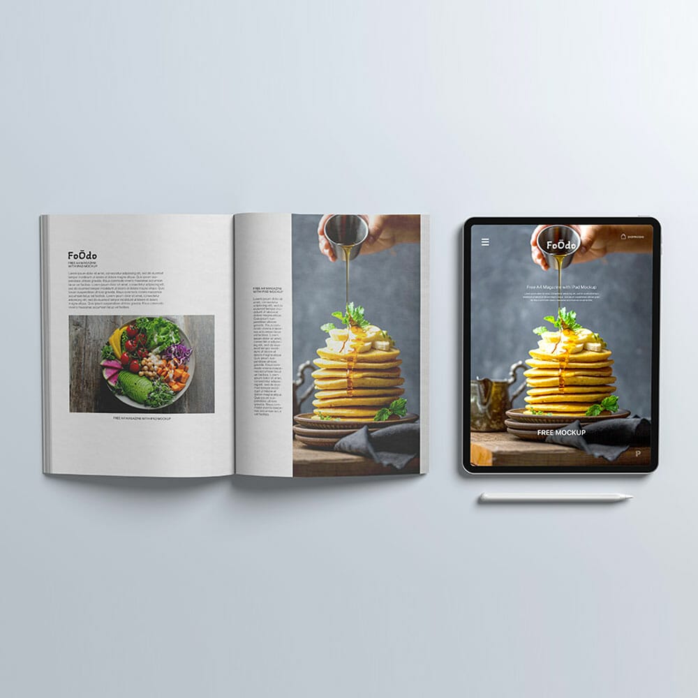 Free A4 Magazine With iPad Mockup
