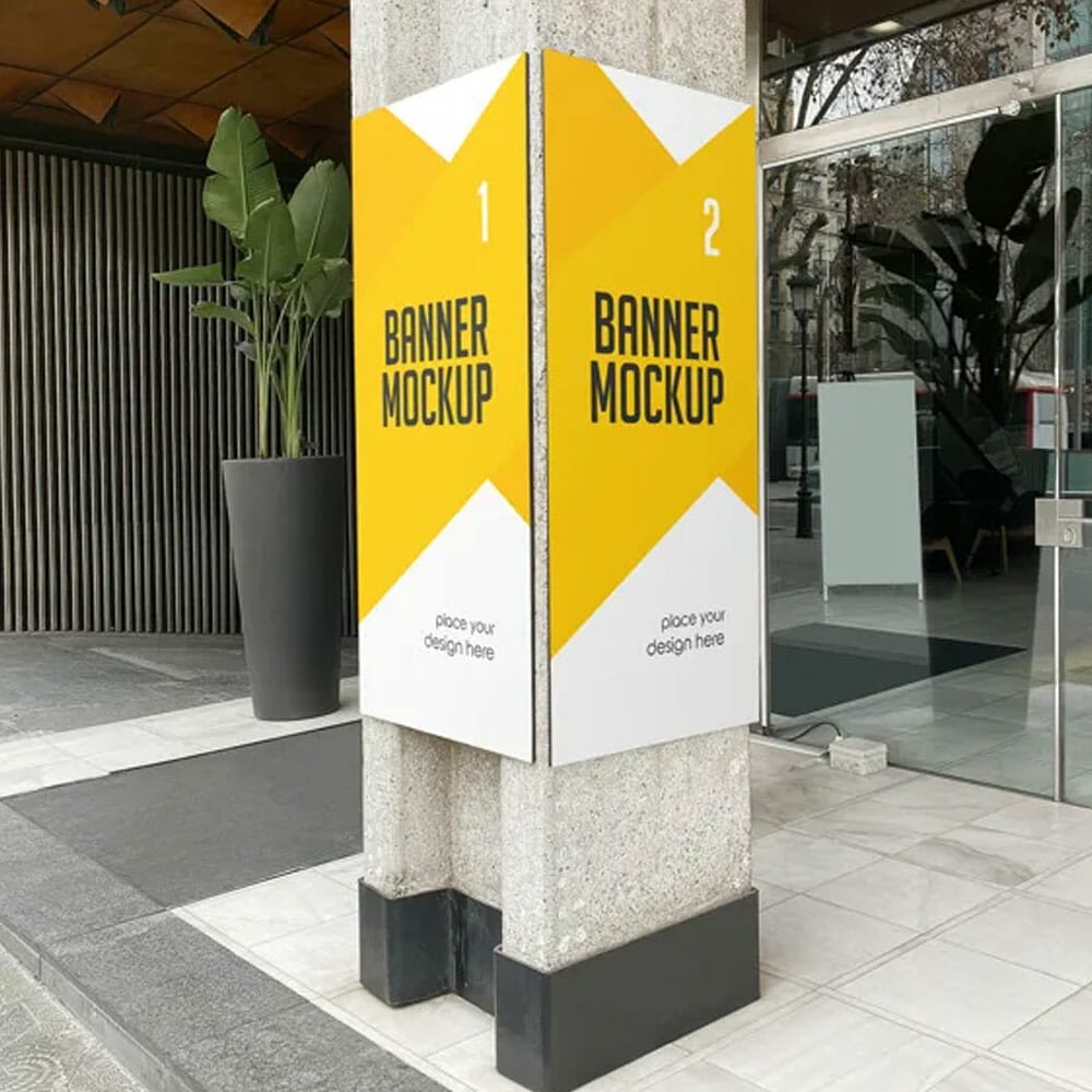 Free Banner Advertising On Cement Pole Mockup