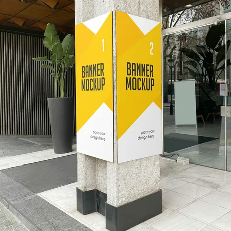 Free Banner Advertising On Cement Pole Mockup