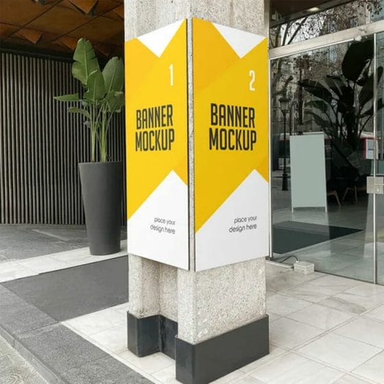 Free Banner Advertising On Cement Pole Mockup