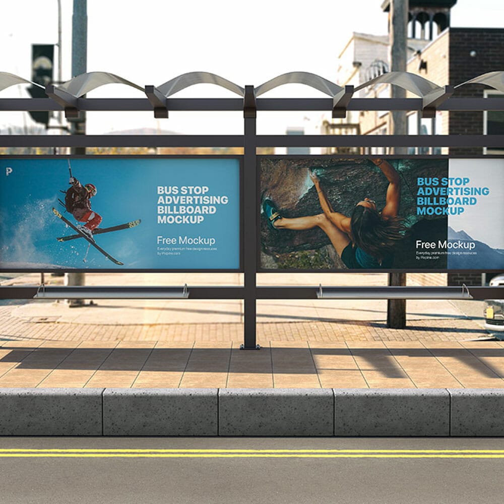Free Bus Stop Advertising Billboard Mockup