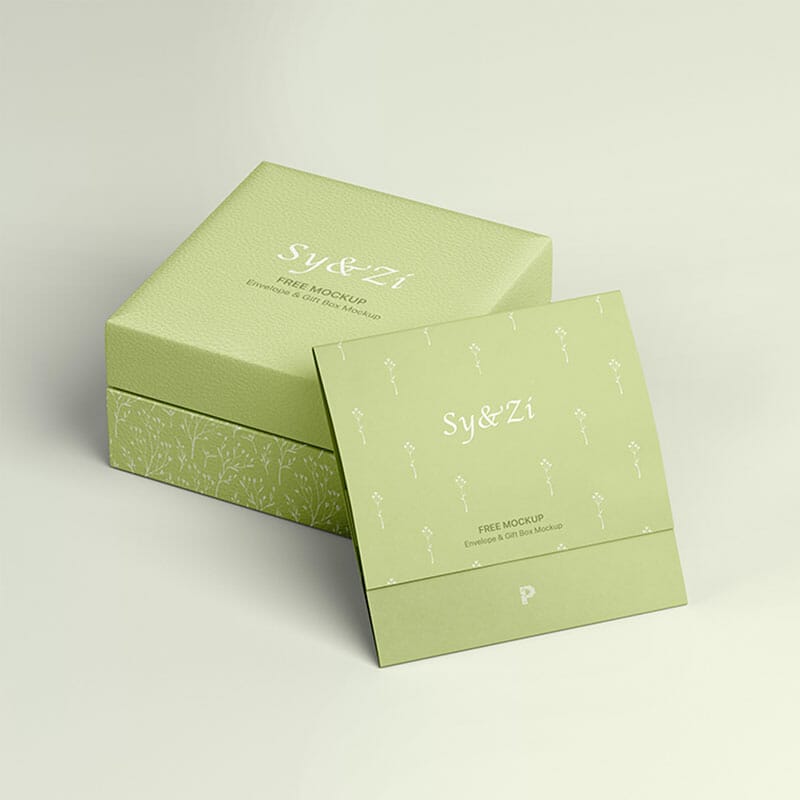 Free Envelope With Gift Box Mockup