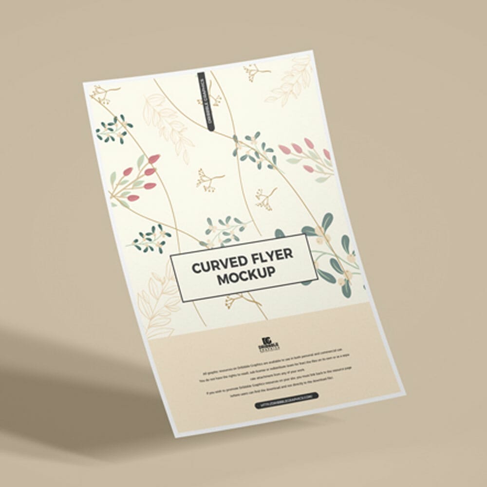 Free Floating Curved Flyer Mockup