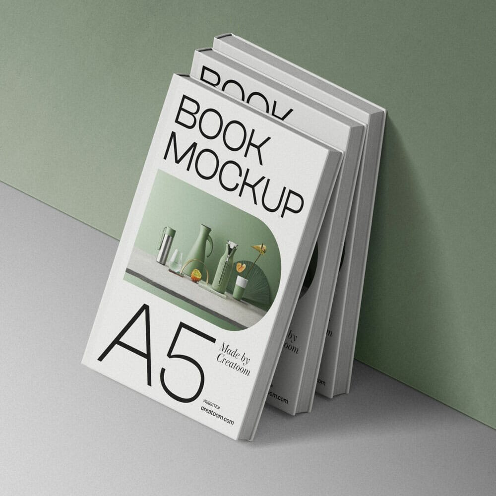 Free Hard Cover Book Mockups By The Wall Isometric