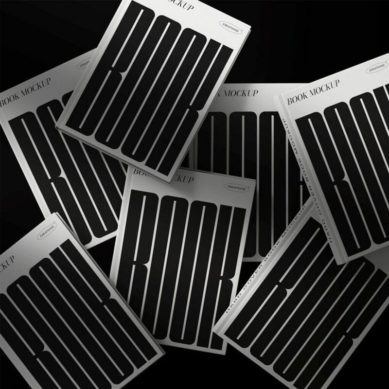 Free Hard Cover Book Mockups On Black Background V2 Top View