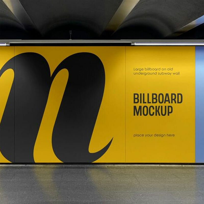Free Large Billboard On Underground Subway Wall Mockup