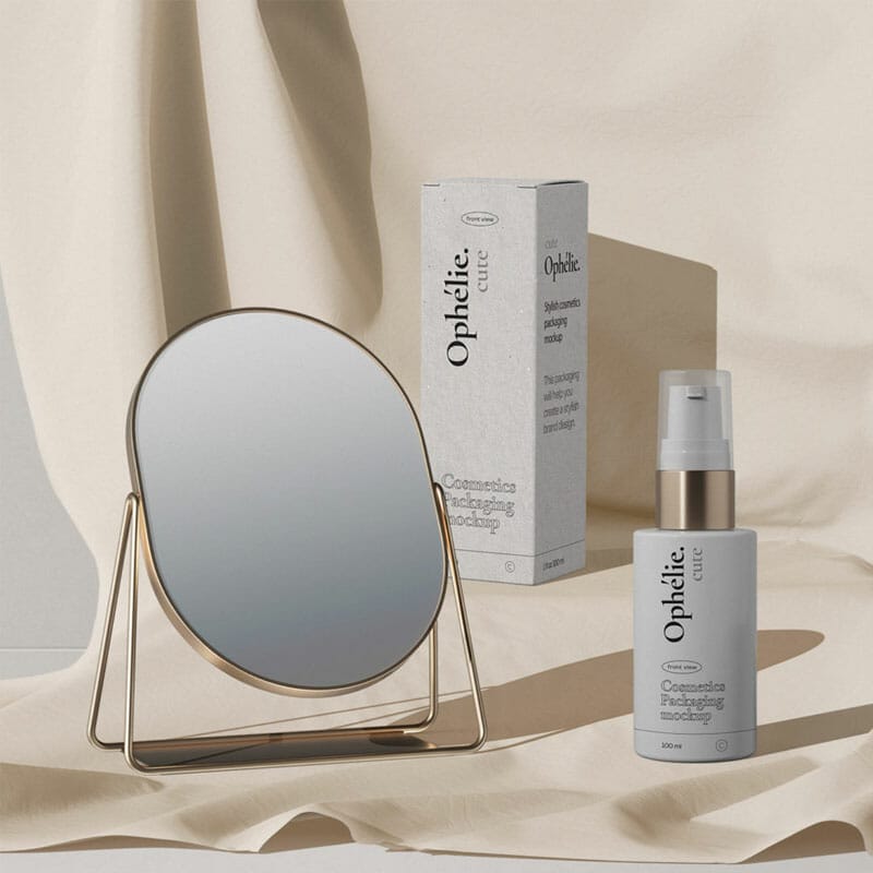 Free Modern Scene With Cosmetics Bottle And Paper Box Mockups Front View