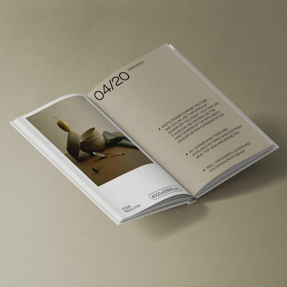 Free Open Hard Cover Book Mockup Isometric