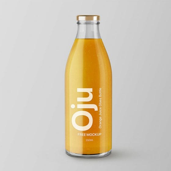 Free Orange Juice Glass Bottle Mockup