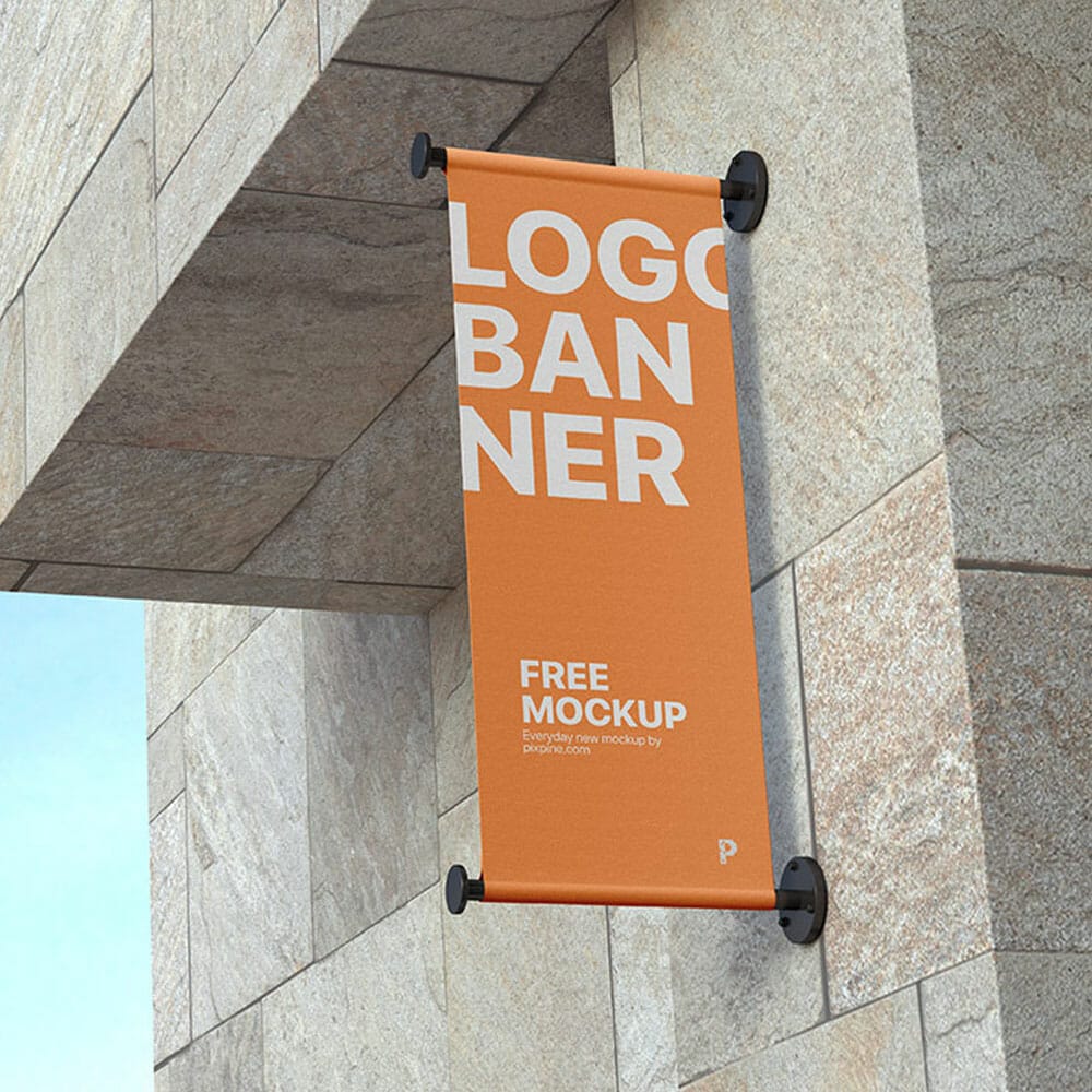 Free Outdoor Vertical Logo Banner Mockup