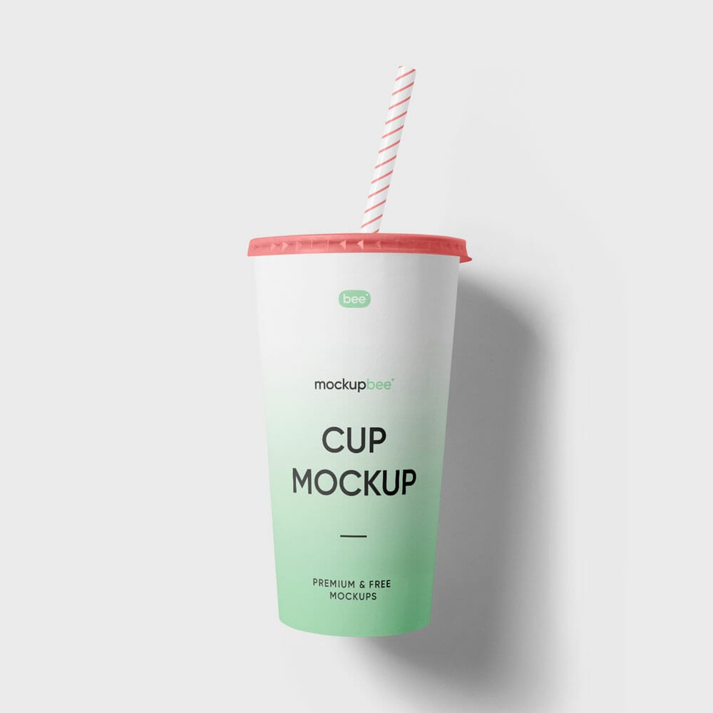 Free Paper Cup With Straw Mockup